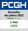 Logo PCGH. Tekst: 'Producent Roku 2022, Kategoria: Monitory. 2. miejsce ASUS'.