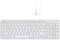 Biała przewodowa klawiatura komputerowa z układem klawiszy QWERTZ, wyposażona w klawisze funkcyjne oraz blok numeryczny.