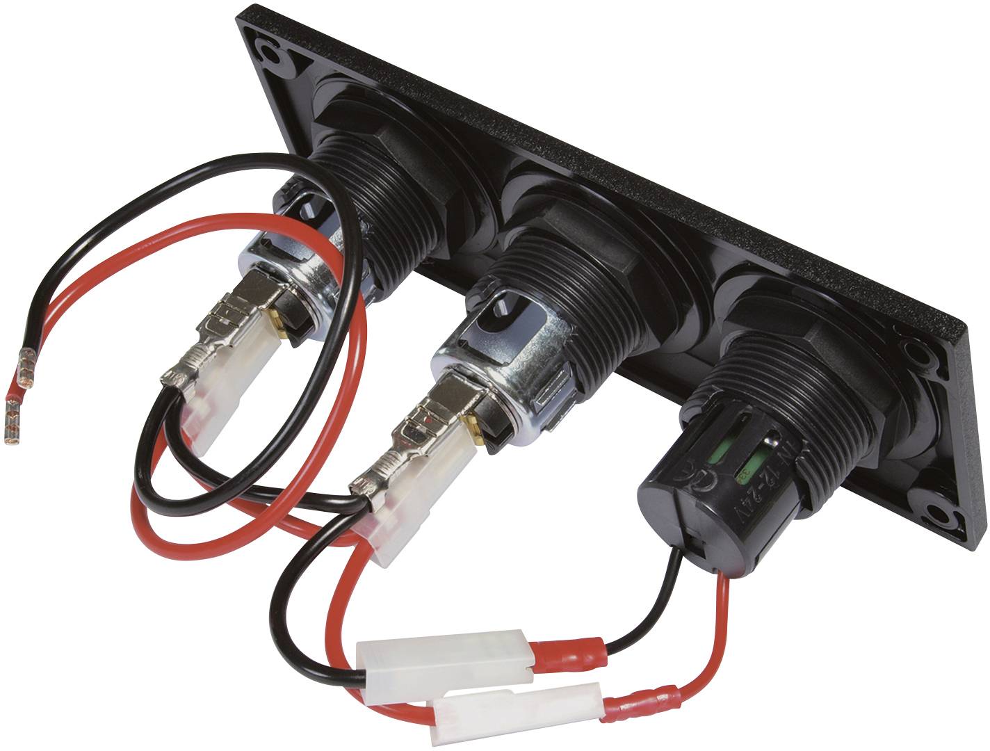 Вбудована розетка ProCar з подвійним роз'ємом USB-C/A + 2 розетки живлення. Максимальне струмове навантаження = 20 А. 12 В, 24 В.