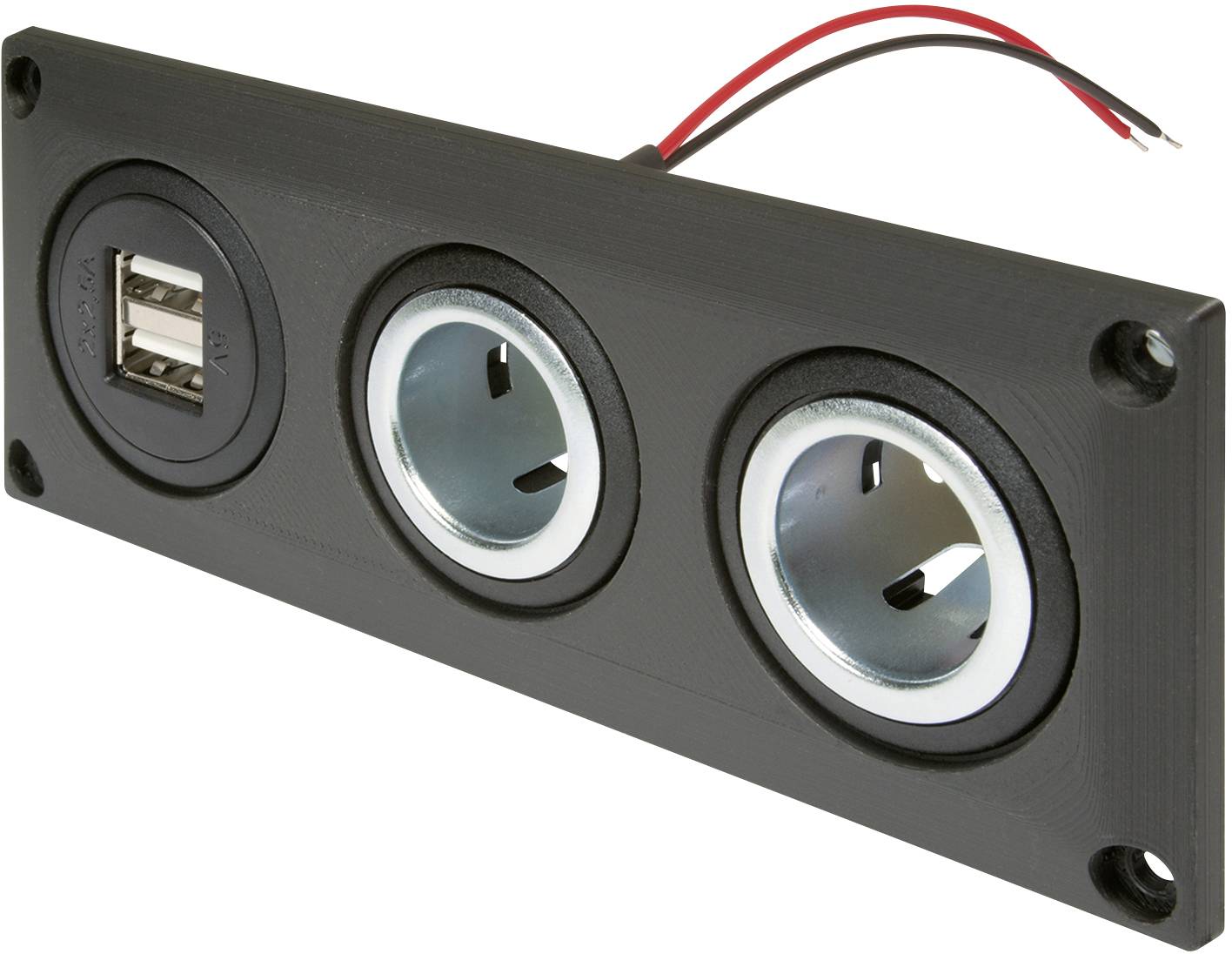 Gniazdo do zabudowy z podwójnym gniazdem USB-a + 2 gniazdami power ProCar Einbausteckdose mit USB-A Doppelsteckdose + 2 