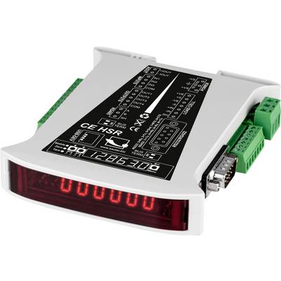 Urządzenie elektroniczne z wyświetlaczem LED i możliwością podłączenia, prawdopodobnie do przetwarzania danych lub sterowania.