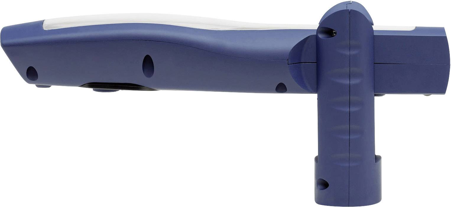 Niebieski nakładka do odkurzacza o smukłym, ergonomicznym kształcie, umieszczona poziomo.