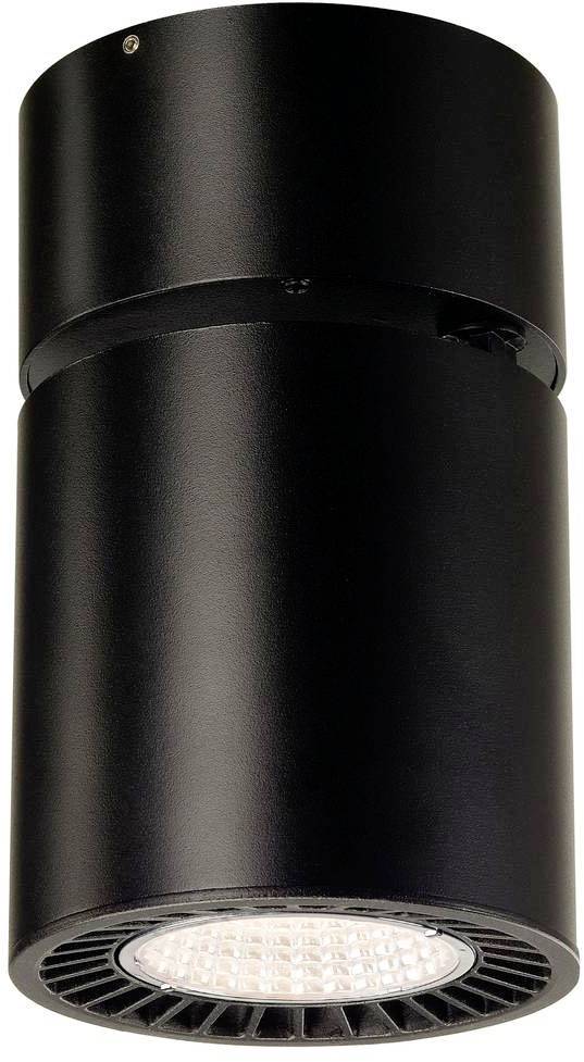 Czarna cylindryczna lampa sufitowa z widoczną żarówką LED. Nowoczesne wykonanie do oświetlenia wnętrz.