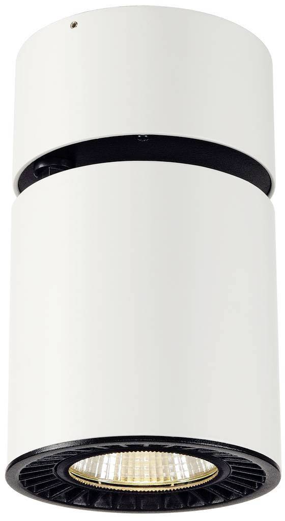 Cylindryczna lampa sufitowa o nowoczesnym designie, z białą obudową i widoczną lampą LED od spodu.