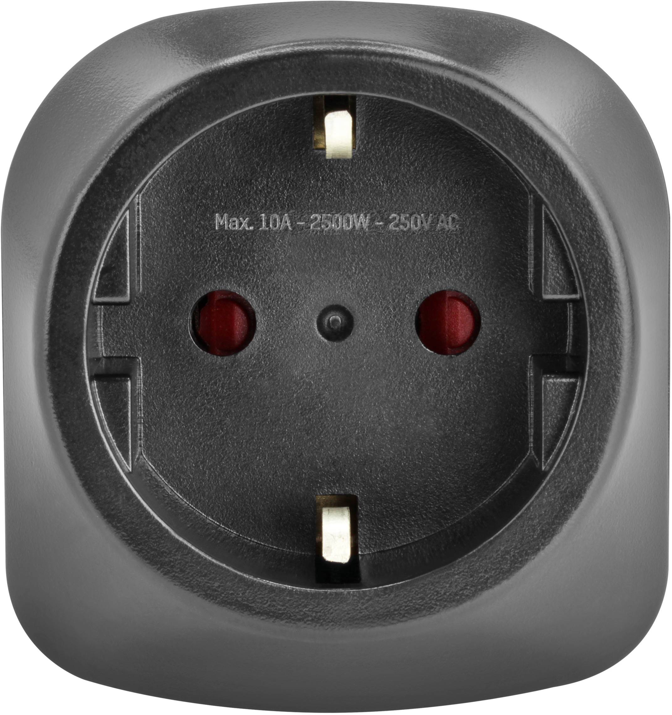 Czarna wtyczka z dwoma stykami i czerwonymi pierścieniami izolacyjnymi, oznaczona napisem 'Maks. 10A - 2500W - 250V AC'.