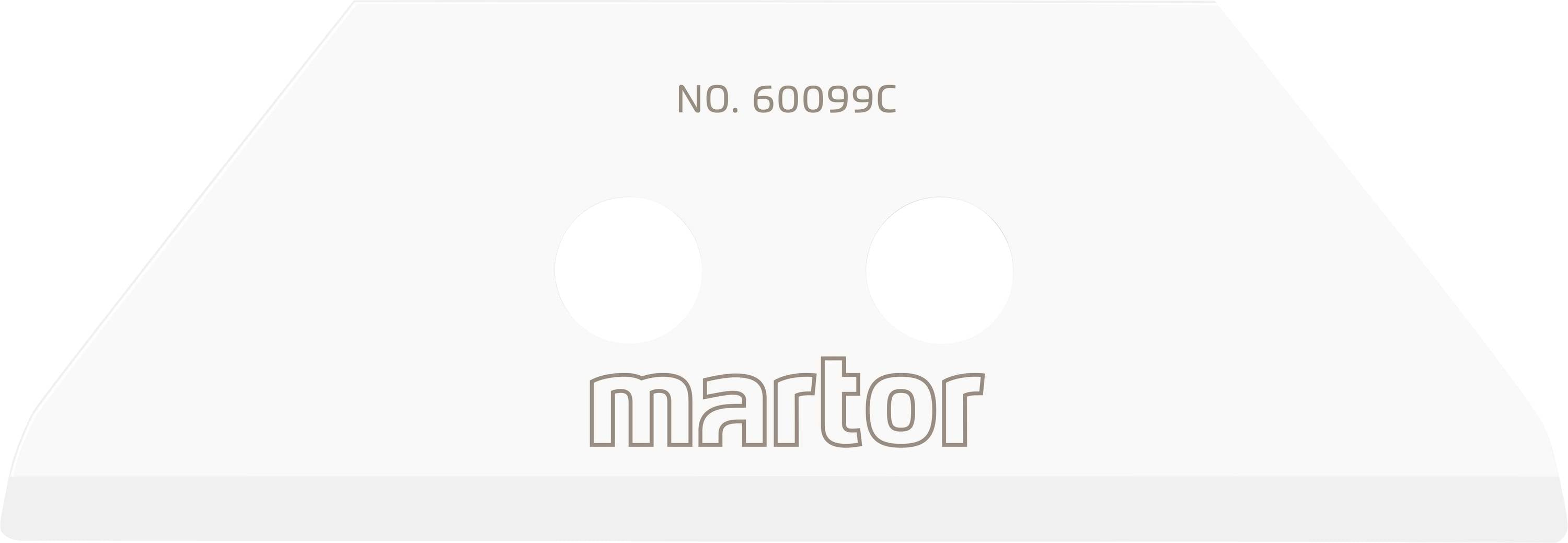 Ostrze wymienne 'Martor' o numerze modelu 60099C, wykonane z metalu z dwoma okrągłymi otworami pośrodku.