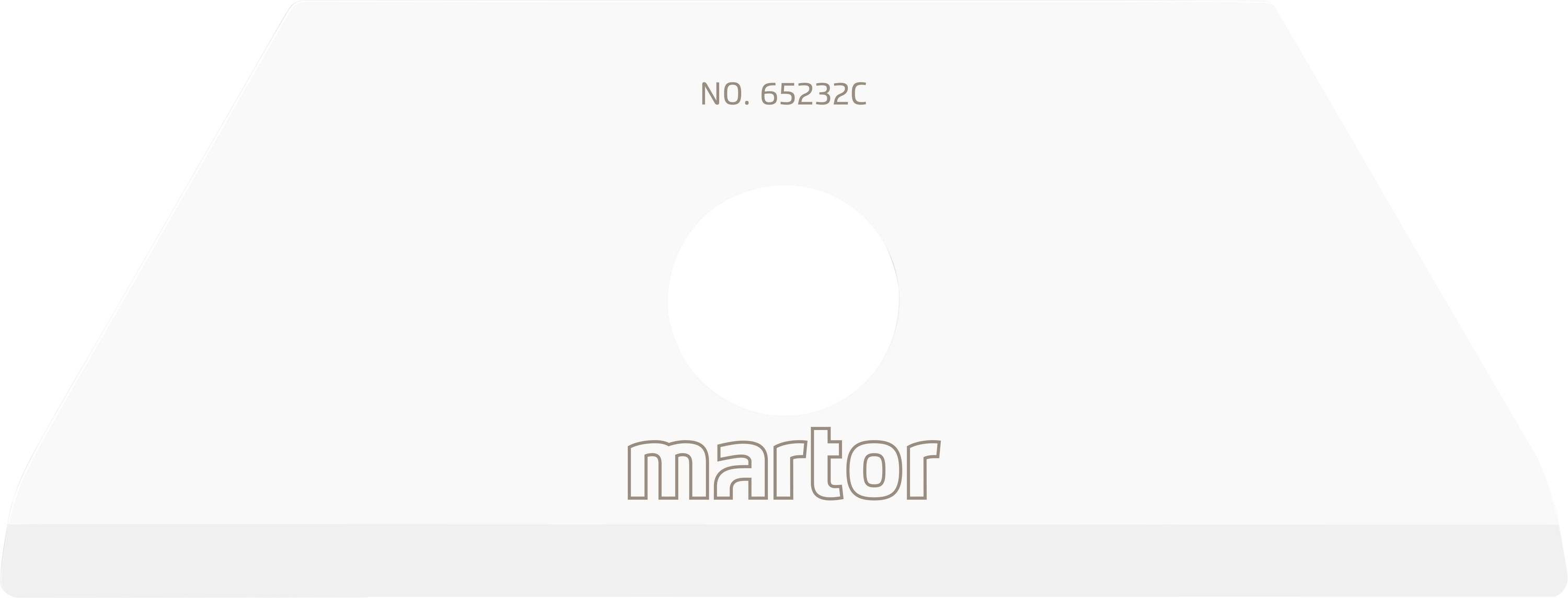 Pokrywa ostrza z tworzywa sztucznego z napisem 'martor' i numerem seryjnym 'NO. 65232C' umieszczona centralnie.
