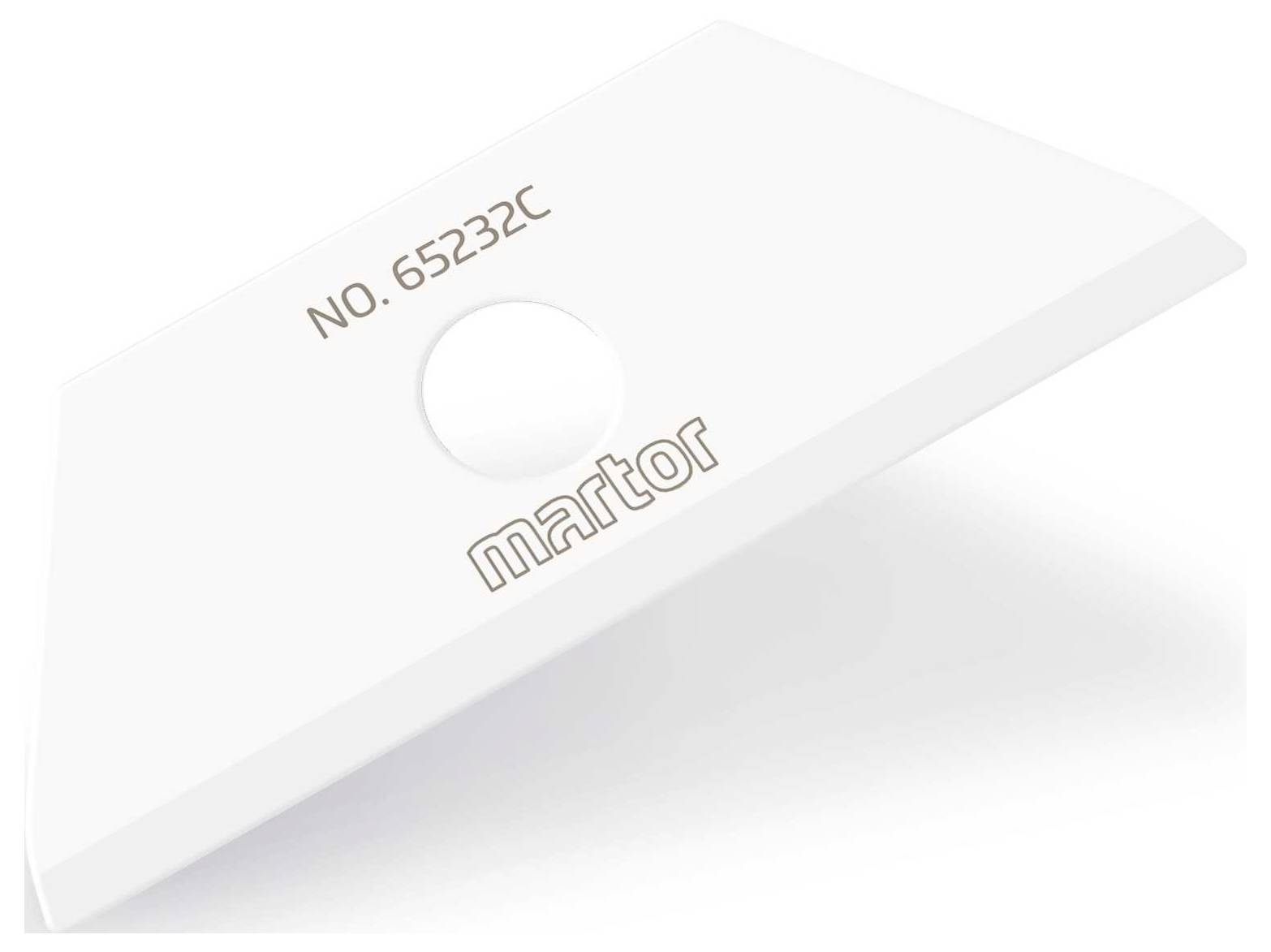 Białe ostrze wymienne z napisem 'NO. 65232C' oraz nazwą marki 'martor'. Jest lekko pochylone.