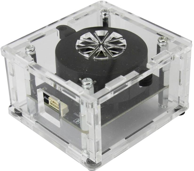 Przezroczysty sześcian z tworzywa sztucznego posiada wbudowany wentylator z interfejsem USB.