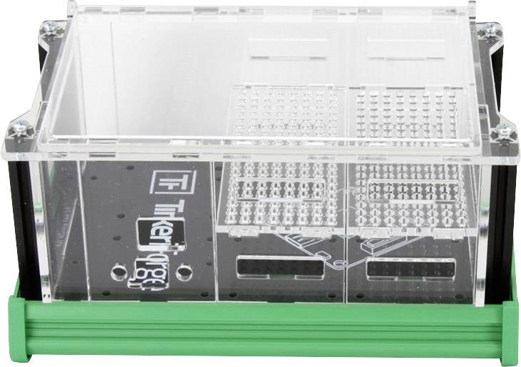 Przezroczysty pojemnik z tworzywa sztucznego z zieloną podstawą prezentuje strukturyzowane powierzchnie wewnętrzne oraz logo.