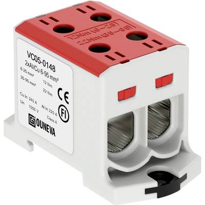 Elektryczny złącz z czerwonymi i białymi elementami, oznaczony specyfikacjami technicznymi oraz symbolem CE.