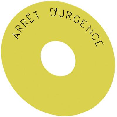 Żółta tabliczka z napisem 'ARRÊT D'URGENCE', symbolizująca przycisk awaryjnego zatrzymania.