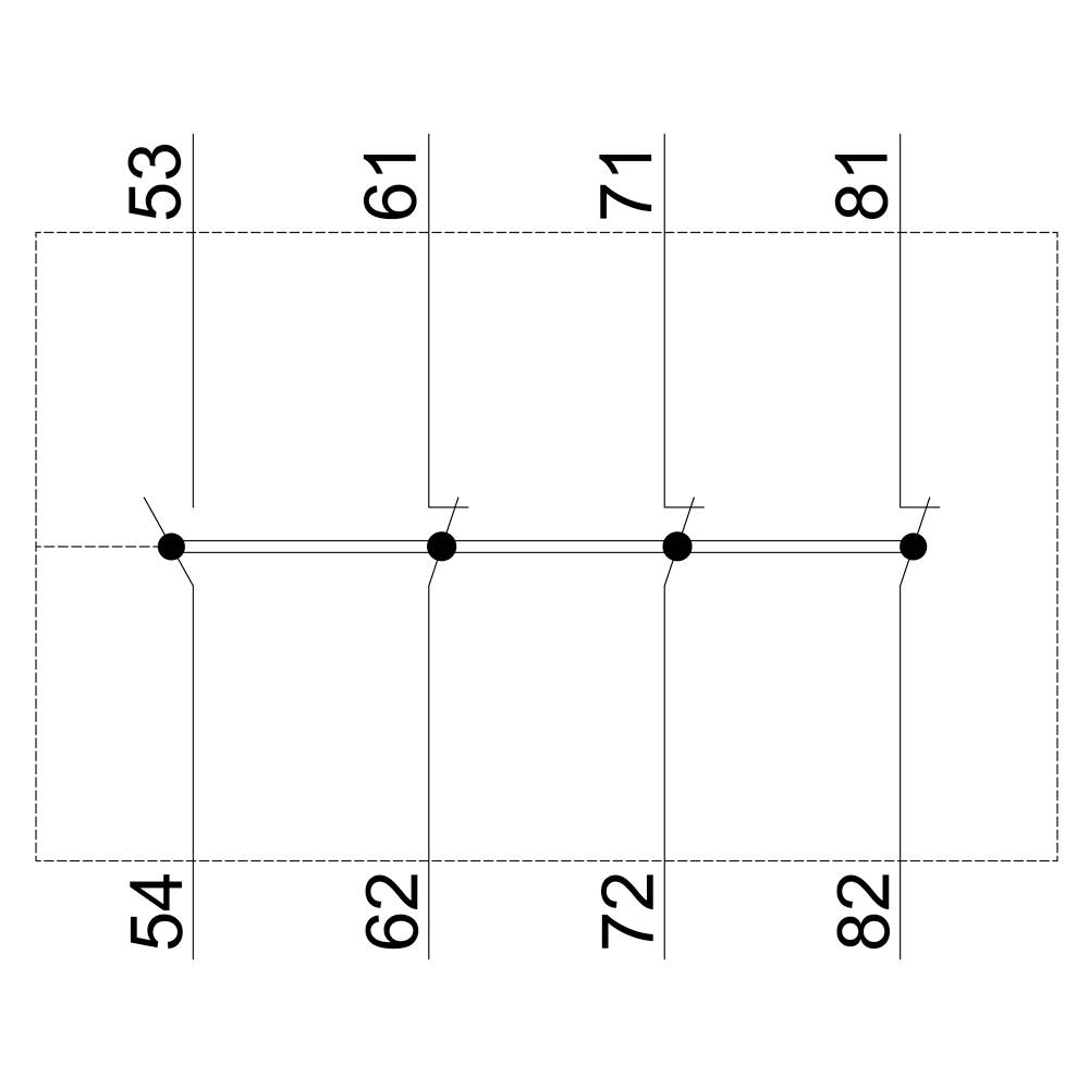Rysunek techniczny przedstawia serię pionowych linii z numerycznymi oznaczeniami: 53-54, 61-62, 71-72, 81-82.