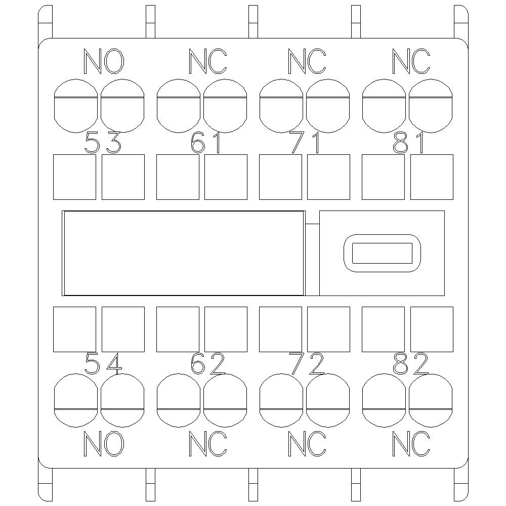 Rysunek techniczny układu elektrycznego przekaźnika z oznaczeniami 'NO', 'NC' oraz numerowanymi zaciskami od 53 do 82.