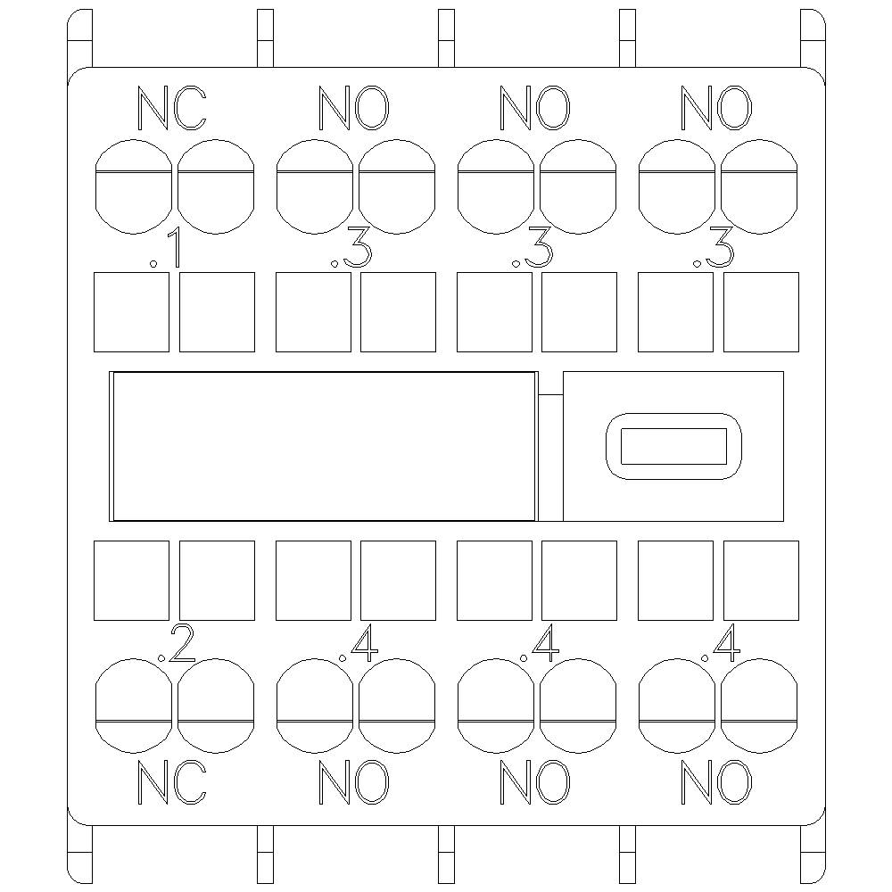 Schemat elektrycznego planu połączeń z wielostykowym złączem. Symbole 'NC' i 'NO' oznaczają zazwyczaj styki rozwarte/zwarte.