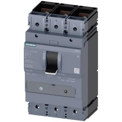Elektryczny wyłącznik mocy Siemensa, model 3VA1, w kolorze szarym, z oznaczeniami produktu i specyfikacjami technicznymi na przedniej stronie.