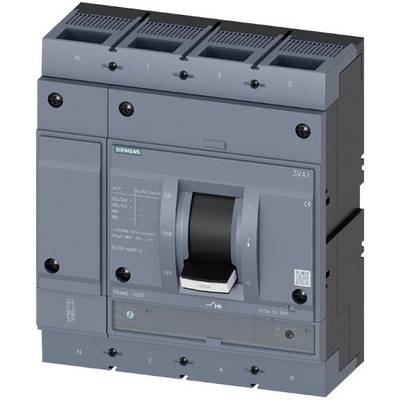 Szary wyłącznik mocy Siemens 3VA1 z przełącznikiem i napisem. Odpowiedni do instalacji elektrycznych do 1000 A.