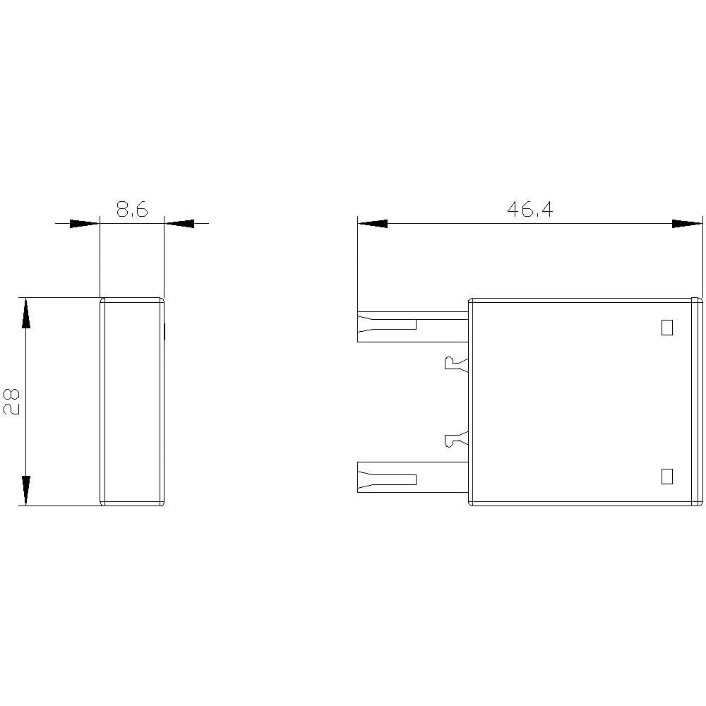 Rysunek techniczny adaptera elektrycznego z wymiarami: szerokość 8,6 mm, wysokość 28 mm oraz głębokość 46,4 mm.