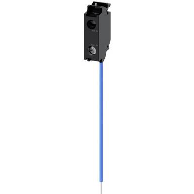 Czarne urządzenie elektroniczne z dwoma okrągłymi przełącznikami i niebieskim kablem schodzącym w dół.