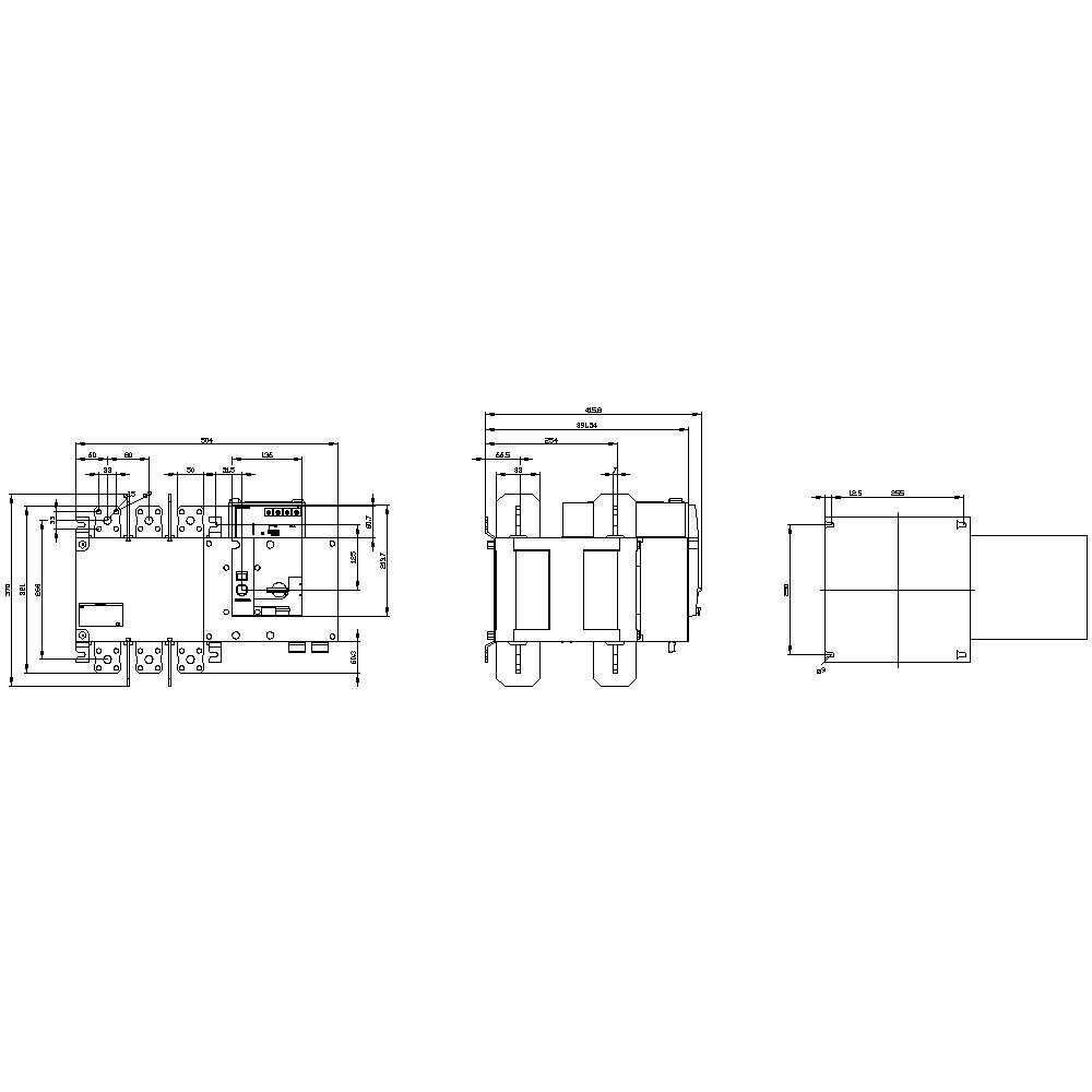 Rysunek techniczny pojazdu z wymiarami w milimetrach. Przedstawia widok z góry, widok z boku oraz widok z przodu z określonymi wartościami pomiarowymi.
