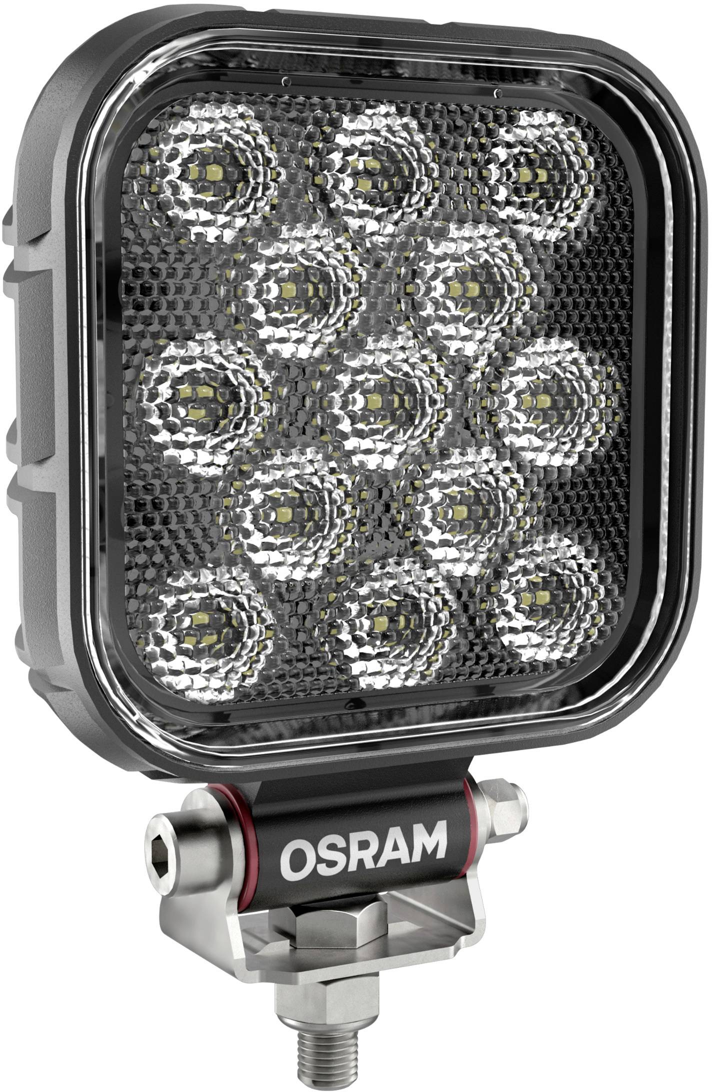 Kwadratowy reflektor roboczy LED firmy Osram z 12 okrągłymi diodami LED, odpowiedni do różnych środowisk pracy.