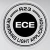 Logo 'R23 Reversing Light Application ECE', czarne na szarym tle.