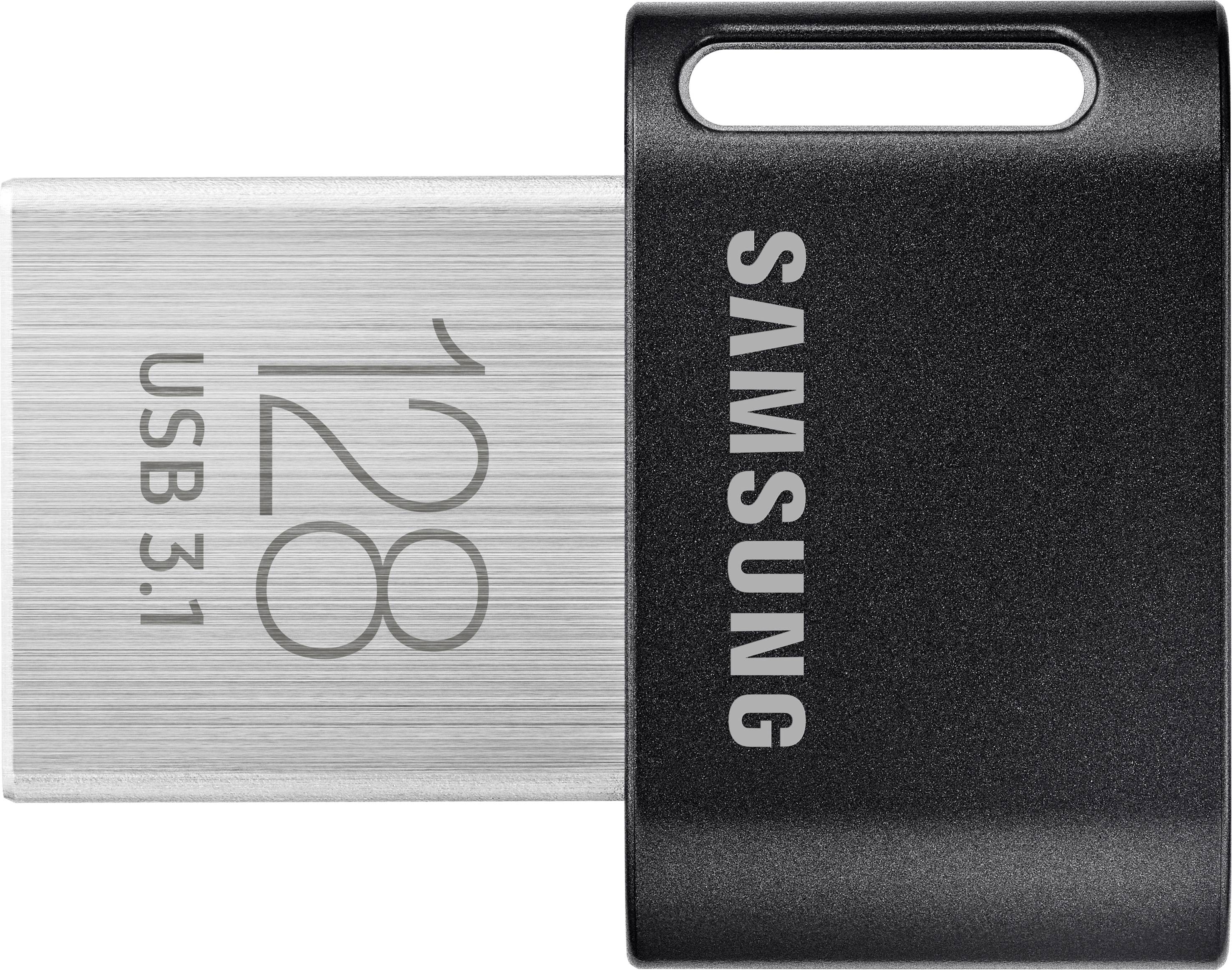 Zewnętrzny pendrive Samsung z interfejsem USB 3.1 o pojemności 128 GB. Czarny, kompaktowy design.