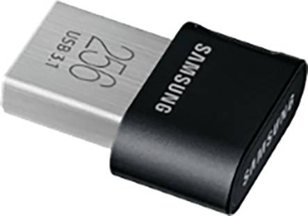 Pendrive z czarną obudową i srebrnym złączem 'USB 3.1'. Pojemność 256 GB. Oznaczenie 'Samsung'.