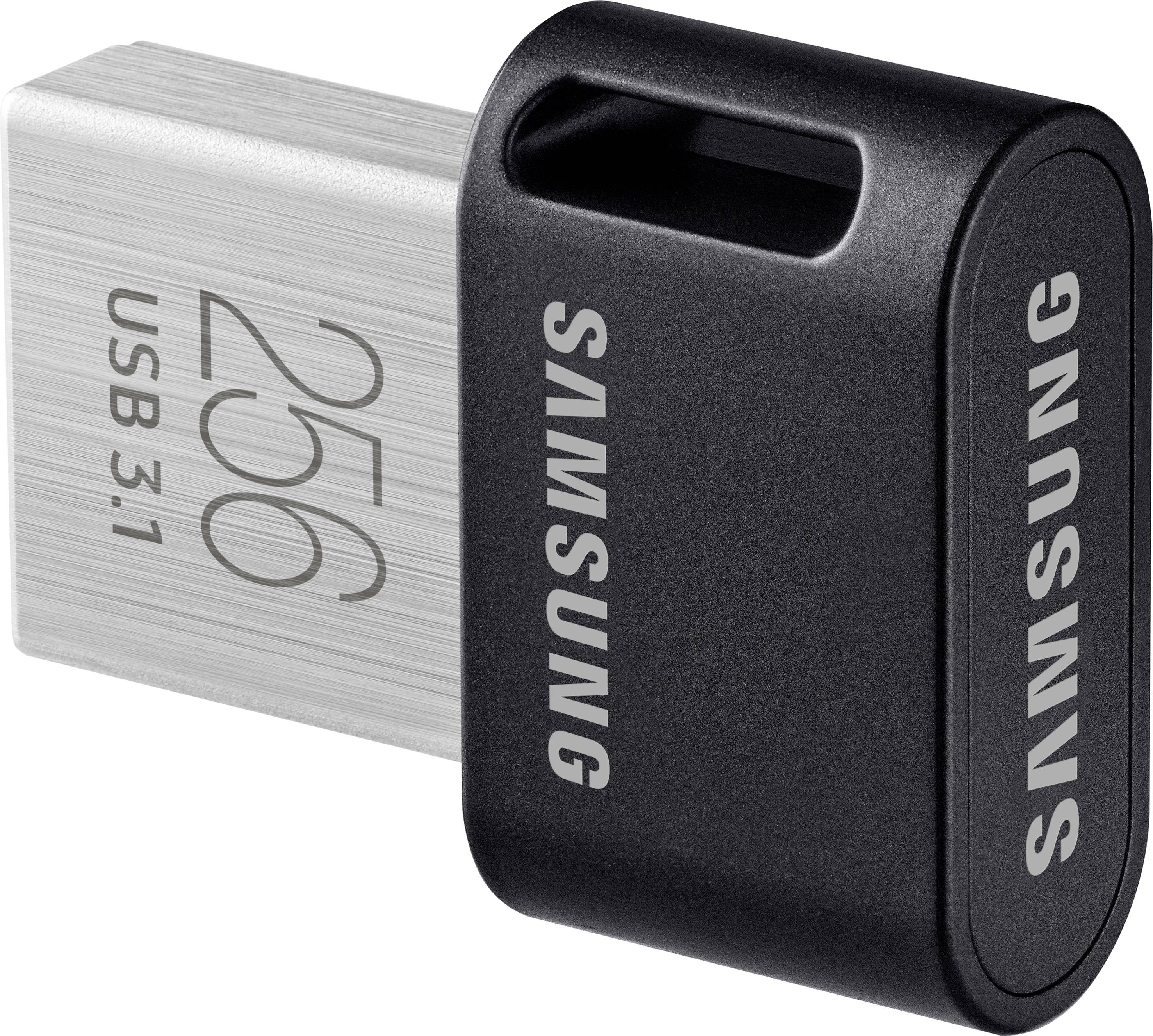 Pendrive Samsung, 256 GB, USB 3.1, w czarno-srebrnym designie.