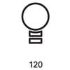 Białe symbol żarówki z cyfrą '120' poniżej na czarnym tle.