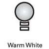 Obraz przedstawia symbol lampy z napisem 'Warm White' na czarnym tle, symbolizujący światło ciepłe białe.