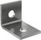 Kątownik metalowy z dwoma otworami; jeden na powierzchni pionowej, a drugi na poziomej. Odpowiedni do mocowania lub łączenia.