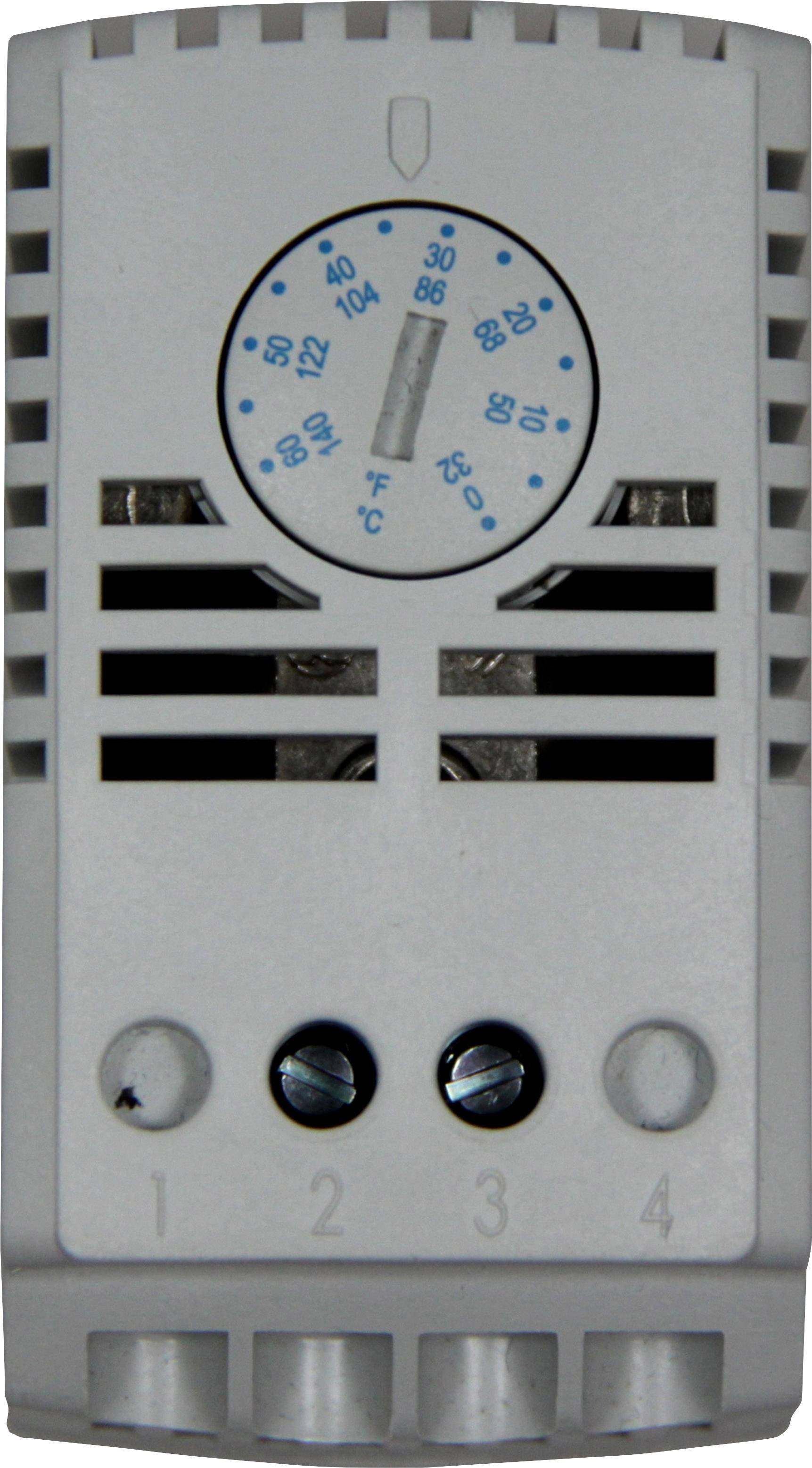 Termostat z zintegrowanym regulatorem temperatury i skalą od 0 do 60 stopni Celsjusza. Wyposażony w pokrętło do regulacji temperatury.