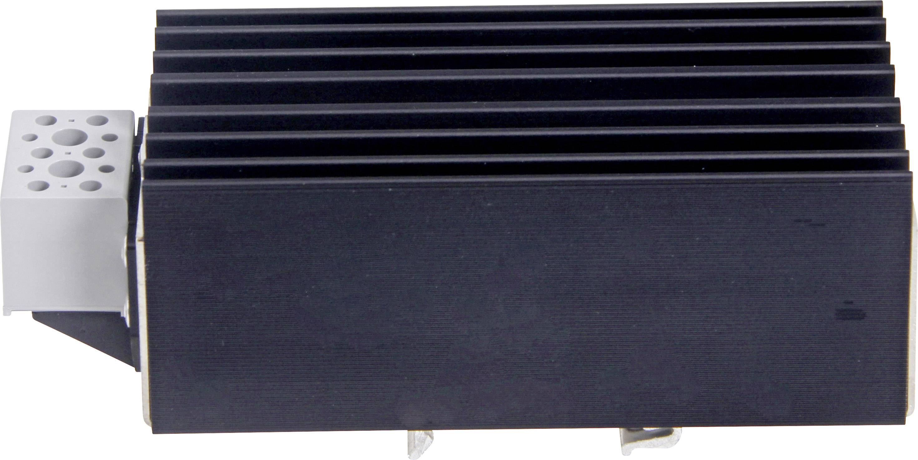 Czarny radiator z żebrami chłodzącymi, montowany z boku, przeznaczony do odprowadzania ciepła w elementach elektronicznych.