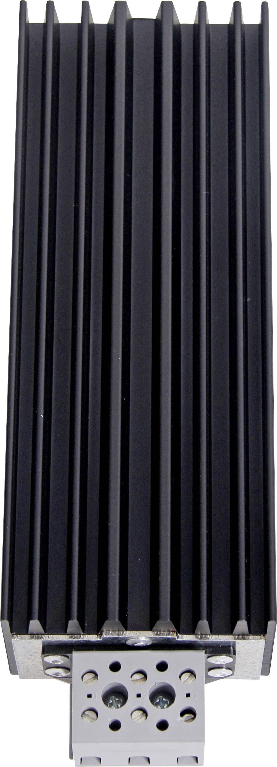 Czarny metalowy moduł radiatora z żebrami odprowadzającymi ciepło. W dolnej części znajdują się punkty mocujące do montażu.