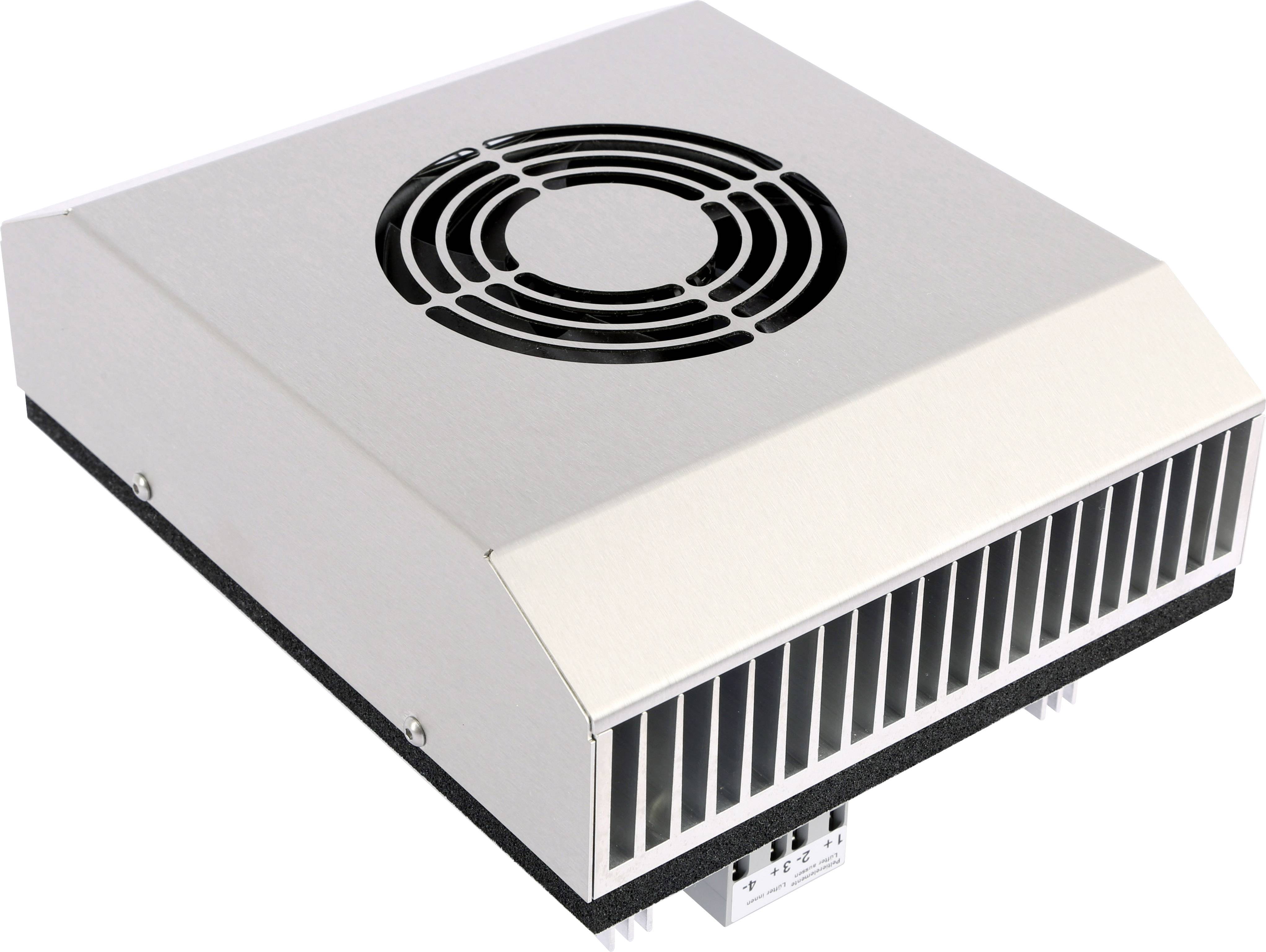 Jednostka chłodząca z wentylatorem i kratką, odpowiednia do zastosowań przemysłowych kontroli temperatury w szafach sterowniczych.