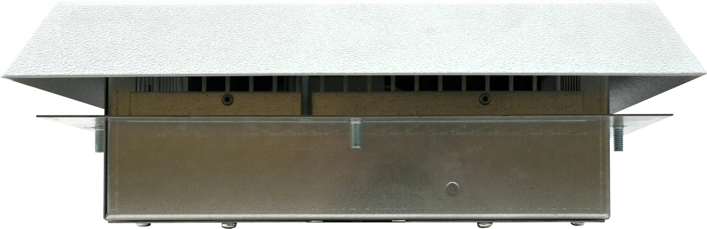 Metalowa czapka kominowa z prostokątnymi lamelami, zapewniająca ochronę i wentylację komina.