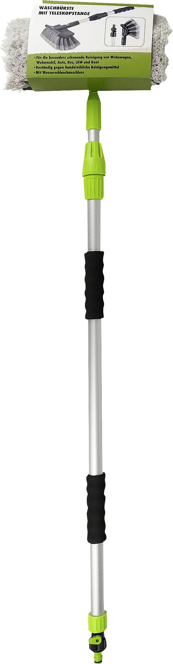 Zielony, rozkładany mop do mycia z gąbkową głowicą i uchwytem. Używany do czyszczenia samochodów lub okien.