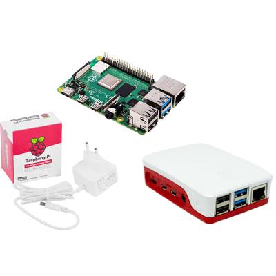 Płytka komputera Raspberry Pi, obudowa i zasilacz przedstawione na zdjęciu. Główne komponenty systemu komputerowego na jednej płycie.