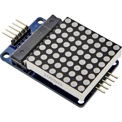 Elektroniczny moduł z matrycą LED 8x8 świecących punktów, odpowiedni do zastosowań wyświetlaczowych i projektów z mikrokontrolerem.