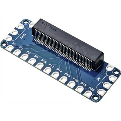 Niebieska elektroniczna płytka drukowana z czarnym złączem pośrodku. Opisana oznaczeniami 'GND', '3V3' oraz pinami od 'P0' do 'P20'.