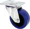 Rolka obrotowa z niebieskim kółkiem i srebrną obudową, do montażu na meblach lub urządzeniach, zapewniająca lekkie przemieszczanie i mobilność.