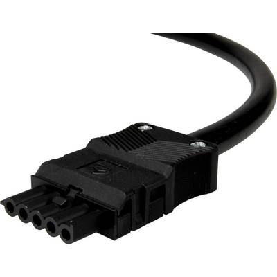 Czarny wtyk pięciopinowy z przewodem, odpowiedni do połączeń elektronicznych lub zasilania.