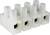 Biały blok zaciskowy z czterema wkładanymi zaciskami do połączeń elektrycznych, każdy z metalowym złączem wewnątrz.