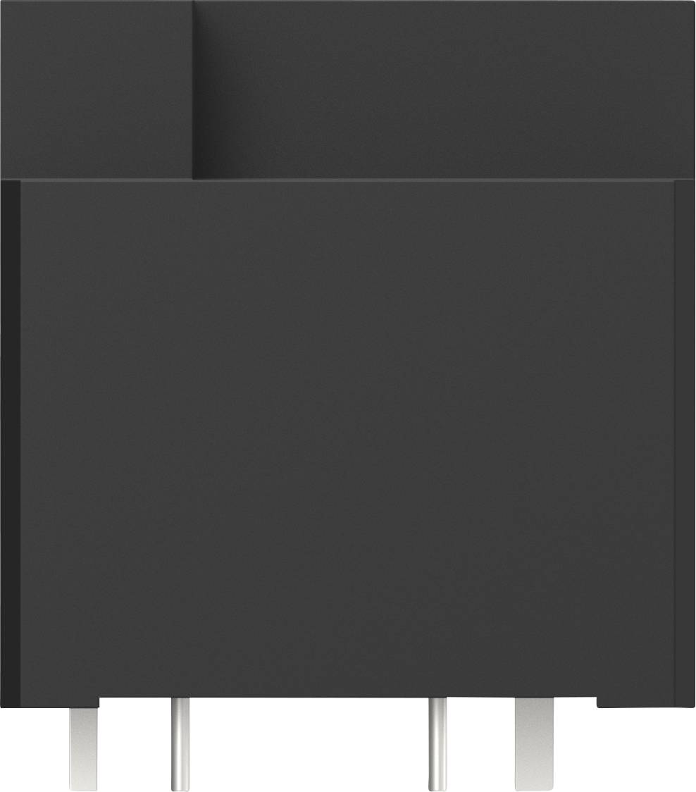 Czarny elektryczny przełącznik z trzema metalowymi pinami u dołu.