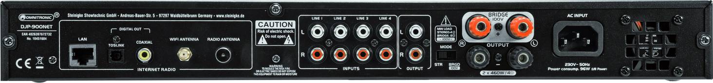 Підсилювач Omnitronic DJP-900NET Bluetooth® PA, DAB+, інтернет-радіо, Wi-Fi