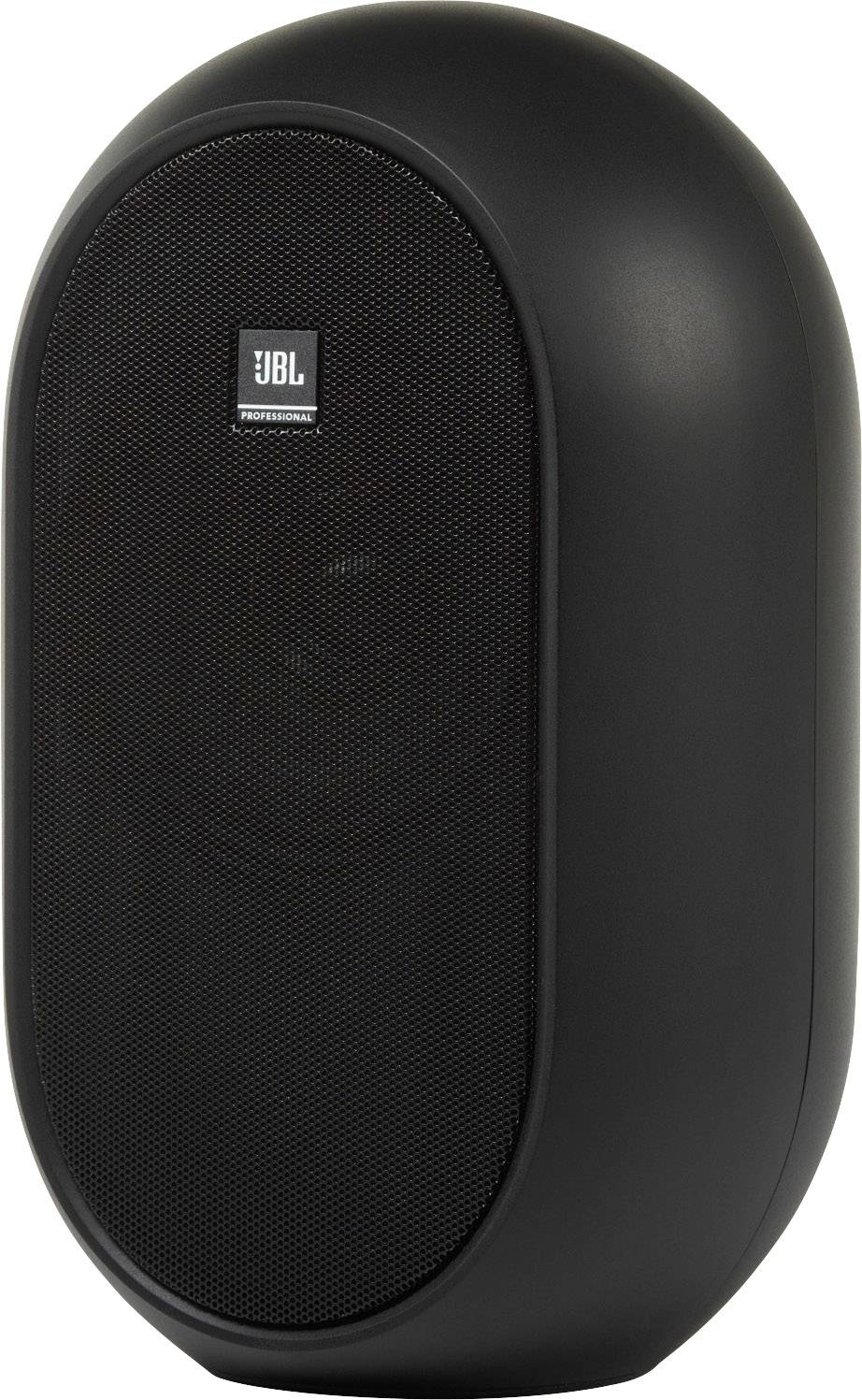 Czarny, owalny głośnik z logo JBL pośrodku, kompaktowy i nowoczesny w designie.