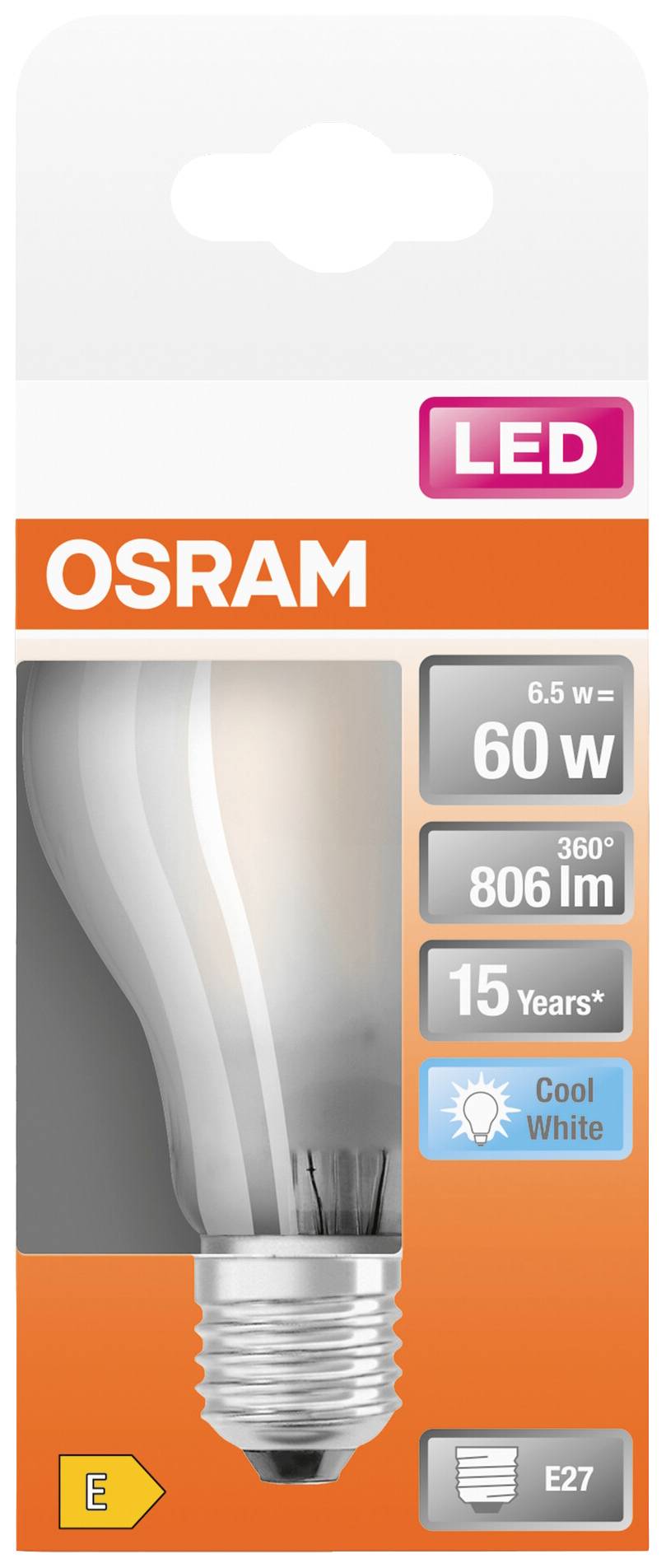 Світлодіодна лампа OSRAM HOMELIGHTING 4058075115897 E-27 6,5 Вт = 60 Вт 806 лм холодний білий 1 шт.