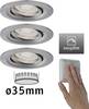 Zestaw opraw podtynkowych z funkcją Easydim, trzy okrągłe lampy, sterowanie regulacją jasności jedną ręką, średnica 35 mm.