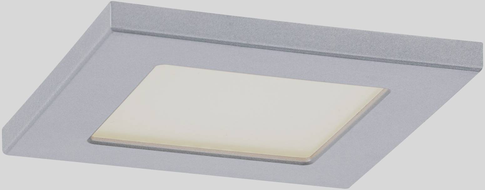 Szara, kwadratowa lampa sufitowa LED z matową ramą i centralnym, białym obszarem świecącym, odpowiednia do nowoczesnych wnętrz.